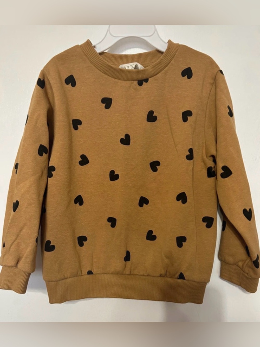 H&M Tan Sweatshirt with Black Heart Print